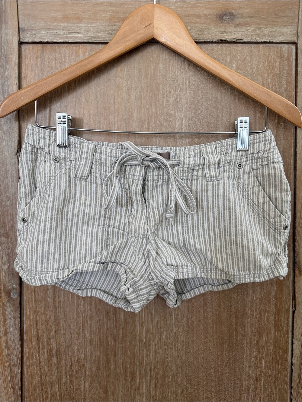 Ashley By 26 International Beige & White Striped Drawstring Athletic Shorts